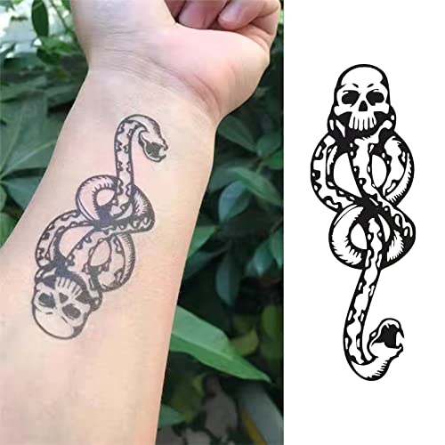 30 Piezas Dark Mark Death Eater Tattoos, Serpiente Calavera Marca Tenebrosa Tatuajes Temporales Serpiente Tattoo, Mamba Skull Tatuajes temporales para adultos Niños Halloween Cospla