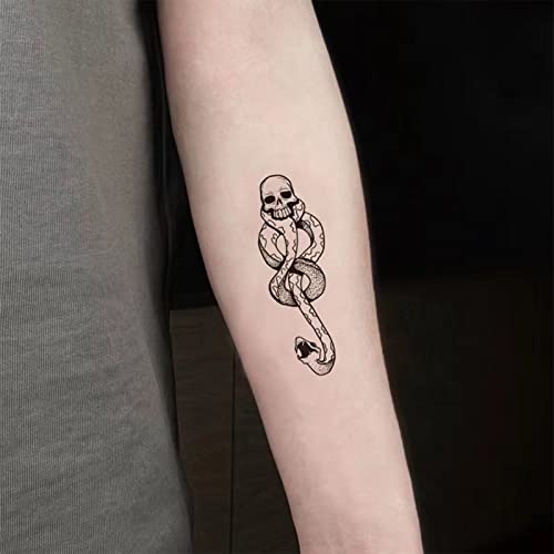 30 Piezas Dark Mark Death Eater Tattoos, Serpiente Calavera Marca Tenebrosa Tatuajes Temporales Serpiente Tattoo, Mamba Skull Tatuajes temporales para adultos Niños Halloween Cospla