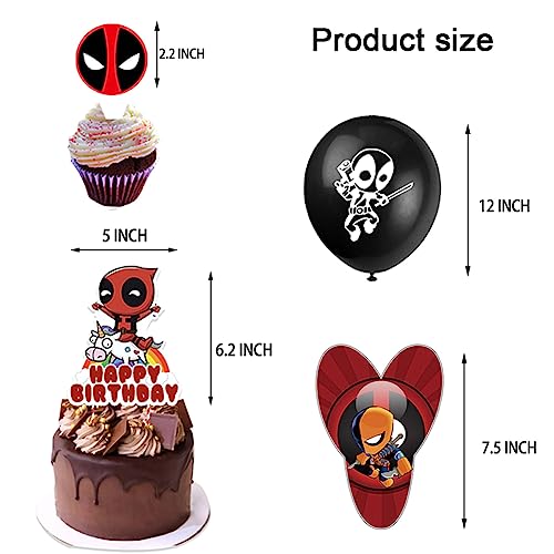 33 Piezas Deadpool Decoracion Cumpleaños, LKNBIF Deadpool Decoraciones de Fiesta, Avenger Globos Fiesta Decoracion Superheroes Cupcake Toppers Banderines de Feliz Cumpleaños para Niño