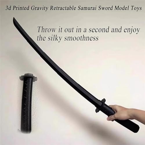 3D Printing Fidget Samurai Toy, 3D Printed Gravity Retractable Samurai Sword Model Toys, 3D Retractable Samurai Sword,Creative Cos Plastic Printing Retractable Sword Gift (Black)