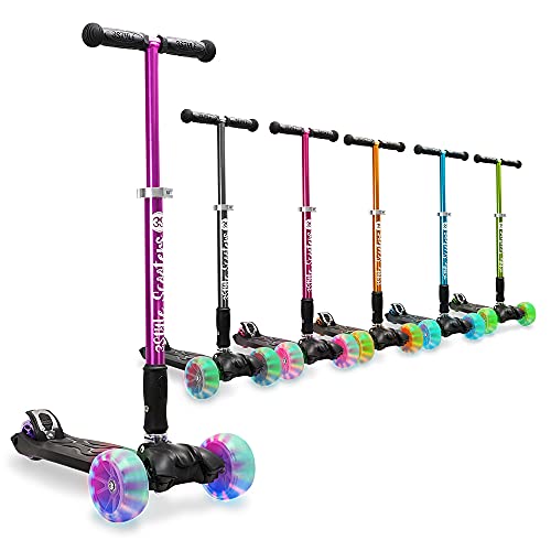 3StyleScooters RGS-3 - Patinete Morado de 3 Ruedas para niños, Ruedas iluminadas, Ligero y Plegable, a Partir de 5 años