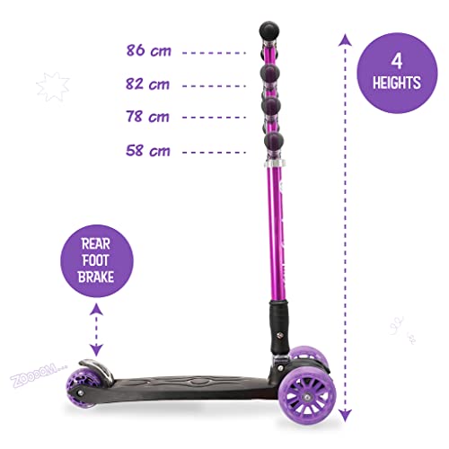 3StyleScooters RGS-3 - Patinete Morado de 3 Ruedas para niños, Ruedas iluminadas, Ligero y Plegable, a Partir de 5 años