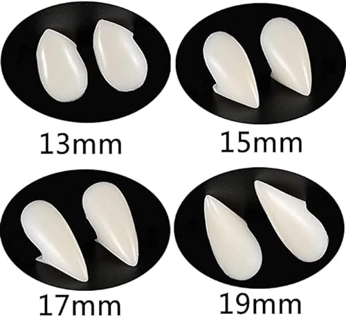 4 pares Dientes de vampiro，Dientes postizos de fiesta halloween,para Accesorios de Fiesta de Disfraz Favores de Fiesta de Haloween blanco (4 Tamaños:13 mm, 15 mm, 17 mm,19 mm)