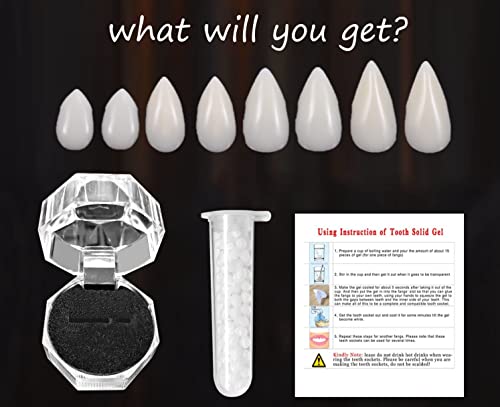 4 pares Dientes de vampiro，Dientes postizos de fiesta halloween,para Accesorios de Fiesta de Disfraz Favores de Fiesta de Haloween blanco (4 Tamaños:13 mm, 15 mm, 17 mm,19 mm)