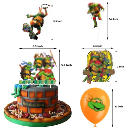 40 decoraciones de fiesta de cumpleaños de tortuga para niños, suministros de fiesta temática de película de tortuga, pancarta de feliz cumpleaños, globos de fiesta de tortuga, decoración de