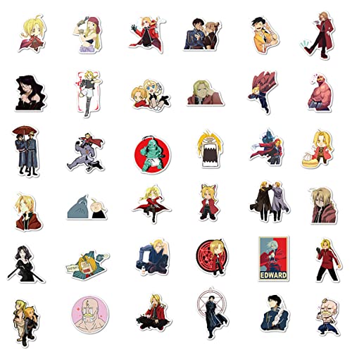 50 calcomanías de anime Fullmetal Alchemist calcomanías de vinilo mixto para niños, adolescentes y adultos, calcomanías de equipaje de bicicleta