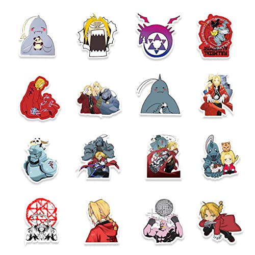 50 calcomanías de anime Fullmetal Alchemist calcomanías de vinilo mixto para niños, adolescentes y adultos, calcomanías de equipaje de bicicleta