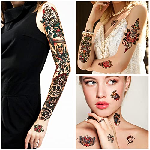 55 Hojas Tatuajes Temporales, 8 Hojas Brazo Completo Impermeable Flor Serpiente Tatuaje Falso, Pegatinas para Adultos Mujeres Hombres 17 Hojas Medio Brazo 30 Hojas Tatuajes Pequeños para Niños y Niñas