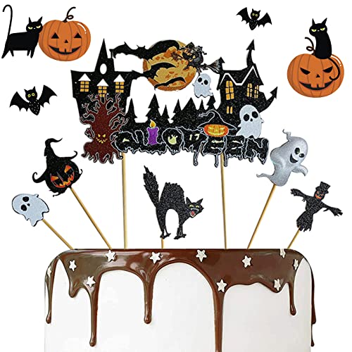 6 Pezzi Decoraciones de Cakes de Halloween, Halloween Pumpkin Ghost Bruja Pastel Decoraciones Suministros, Adorno para Cupcakes de Halloween para Fiestas Halloween, Cocina, Horneado Cupcakes