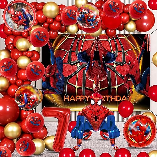 69 Piezas Decoración Cumpleaños Spiderma 7 Años, Globos Cumpleaños Spiderma 7 Años, Globos De Aluminio, Spiderma Kit Arco Globos, Telón De Fondo Cumpleaños, Decoracion Spiderma Cumpleaños Globos Látex