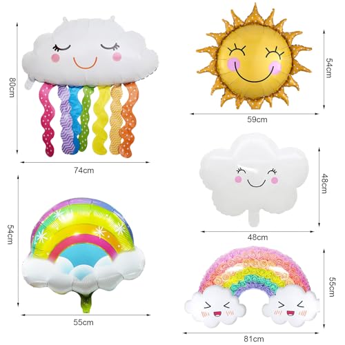 9 globos con forma de nube, arco iris, arcoíris, nubes, globos de cumpleaños infantiles, decoración de cumpleaños infantiles, borlas sonrientes, globos de aniversario, decoración de cumpleaños