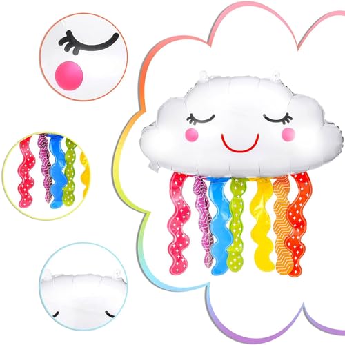 9 globos con forma de nube, arco iris, arcoíris, nubes, globos de cumpleaños infantiles, decoración de cumpleaños infantiles, borlas sonrientes, globos de aniversario, decoración de cumpleaños