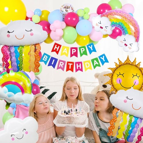 9 globos con forma de nube, arco iris, arcoíris, nubes, globos de cumpleaños infantiles, decoración de cumpleaños infantiles, borlas sonrientes, globos de aniversario, decoración de cumpleaños