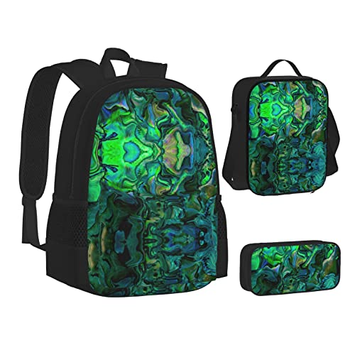 Abalone Nacre - Mochila de 3 piezas para viaje, trabajo, escuela, estuche para lápices, bolsa de almuerzo, combo moderno y duradero, negro, One Si, color, 5.0cm*10.5cm*20.5cm, Estuche para lápices