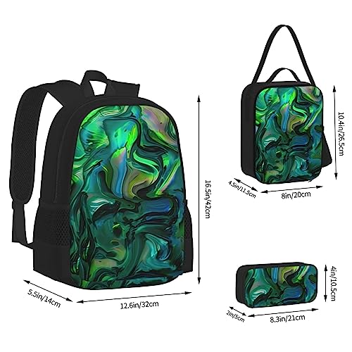 Abalone Nacre Mochila escolar de 3 piezas con lonchera y estuche para lápices: adecuado para niños y niñas, Black, Talla única, Mochila infantil