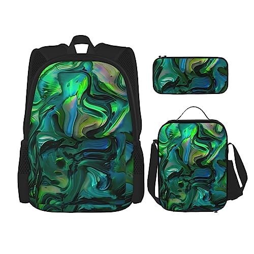 Abalone Nacre Mochila escolar de 3 piezas con lonchera y estuche para lápices: adecuado para niños y niñas, Black, Talla única, Mochila infantil