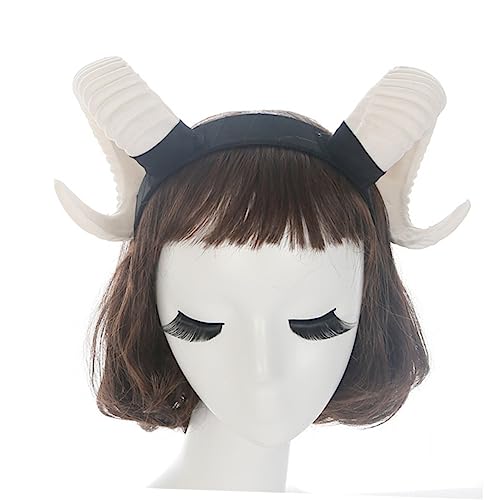 Abaodam 2 Piezas Diadema De Cuerno De Oveja De Halloween Oveja Cosplay Cuerno Coleteros Negros Para El Cabello Diadema De Halloween Diablillo Horn Cabra Antiguo Cuerno Grande Blanco Hombre