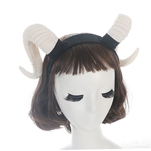 Abaodam 2 Piezas Diadema De Cuerno De Oveja De Halloween Oveja Cosplay Cuerno Coleteros Negros Para El Cabello Diadema De Halloween Diablillo Horn Cabra Antiguo Cuerno Grande Blanco Hombre