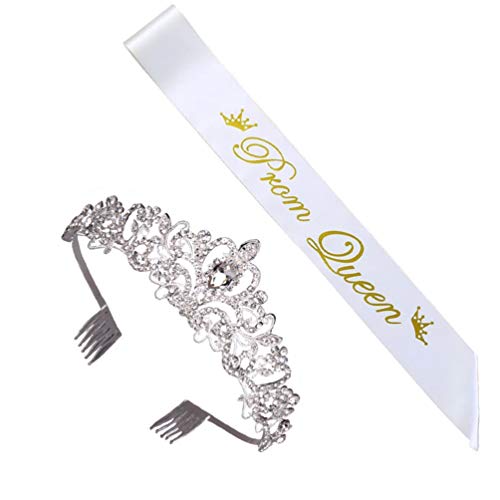 ABOOFAN Conjunto De Decoración De Graduación Banda De Satén Rey y Reina De Graduación Tiara De Fiesta Fajas De Rey y Reina del Baile De Graduación Chica Correa Perder Diamante Blanco