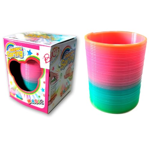 Acan Tradineur - Muelle Elástico Plástico Multicolores, Arcoíris Mágicos Colores Divertido, Muelle Arcoíris para Regalo Niños Fiestas Compleaños Ø 55 x 65 mm