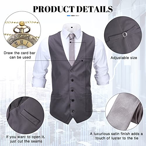 Accesorios de Hombre de 1920 Disfraces Ropa de Gatsby Gángster Atuendo de Cosplay Halloween con Chaleco Sombrero de Fieltro Reloj de Bolsillo Tirantes Corbata (XL, Gris)