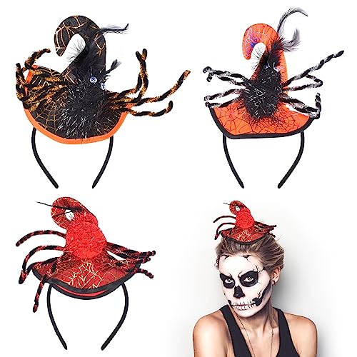 Accesorios Halloween, Sombrero de Bruja, Cinturón de Cabeza de Bruja Araña, Decorar el Cabello, Juego de Roles, Tocado de Bruja, Fiesta de Disfraces de Halloween (Naranja, Negro, Rojo)