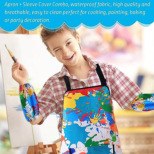 ACTOYS Bata Pintura Niños, Delantal Pintura Conjunto Escolar, Delantal Impermeable con Bolsillos Delantal Cocina Niños de 6 a 12 Años para Manualidades, Pintura, Cocina, Niñas y Niños