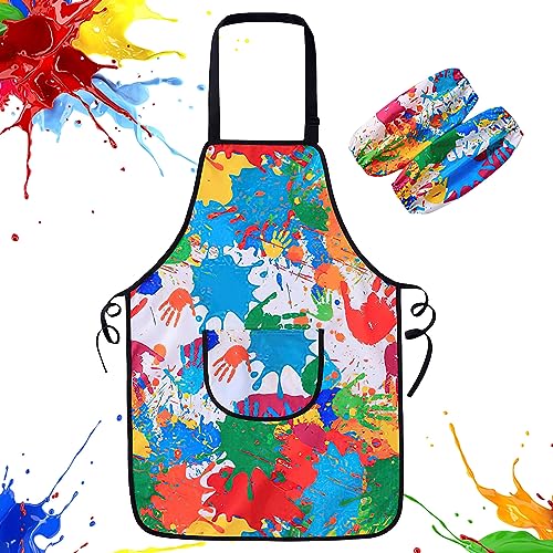 ACTOYS Bata Pintura Niños, Delantal Pintura Conjunto Escolar, Delantal Impermeable con Bolsillos Delantal Cocina Niños de 6 a 12 Años para Manualidades, Pintura, Cocina, Niñas y Niños