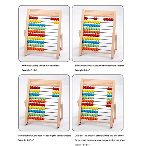 ADERN Herramienta de conteo clásica de ábaco de Madera - Marco de conteo de Madera de 10 Filas con Tarjetas numéricas,Ábaco de Marco de Madera de 10 Filas con Cuentas Multicolores, Palos de conteo