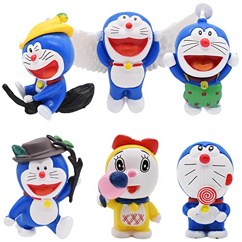 Adorno para Tarta, Doraemon Figuras, Niños Cumpleaños Fiesta, Adorno para Cupcake, Cumpleaños Decoración Suministros para Niños Fiesta Regalo, 6 Piezas