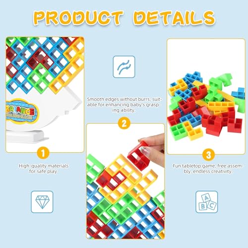 Afufu Tetra Tower Balance Game 48 Pcs, Juguetes Educativos Montessori Bloques de Tetris, Juegos Apilables Regalos para Niños y Niñas Juego Tetris Equilibrio, Balance Building Blocks