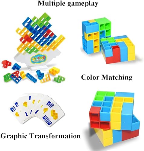 Afufu Tetra Tower Balance Game 48 Pcs, Juguetes Educativos Montessori Bloques de Tetris, Juegos Apilables Regalos para Niños y Niñas Juego Tetris Equilibrio, Balance Building Blocks