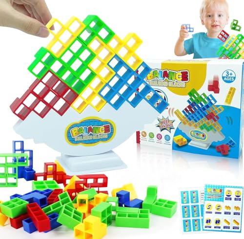 Afufu Tetra Tower Balance Game 48 Pcs, Juguetes Educativos Montessori Bloques de Tetris, Juegos Apilables Regalos para Niños y Niñas Juego Tetris Equilibrio, Balance Building Blocks