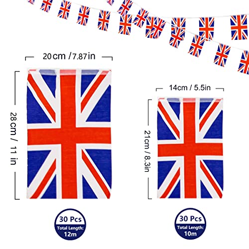 AhfuLife Bandera de bandera de Union Jack, 30 banderines británicos, banderines rectangulares de 30 pies para celebración olímpico, juegos de fútbol, barra de hogar(paquete de 4)