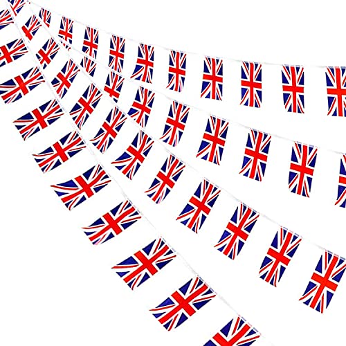 AhfuLife Bandera de bandera de Union Jack, 30 banderines británicos, banderines rectangulares de 30 pies para celebración olímpico, juegos de fútbol, barra de hogar(paquete de 4)