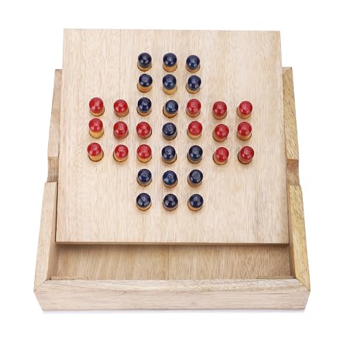 Ajuny Juego de mesa de madera hecho a mano, 33 piezas de madera para divertidas tareas de mentalidad, decoración de mesa clásica, decoración de oficina, juegos de solitario de viaje con caja de