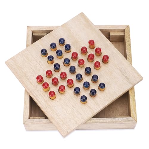 Ajuny Juego de mesa de madera hecho a mano, 33 piezas de madera para divertidas tareas de mentalidad, decoración de mesa clásica, decoración de oficina, juegos de solitario de viaje con caja de