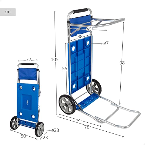 AKTIVE 62284 - Carro de Playa Plegable Convertible en Mesa 2 en 1, Medidas 50x78.5x105 cm, Peso máximo 30 kg, Portatodo Multiuso para la Playa, Camping, Eventos, Fácil de Guardar y Transportar