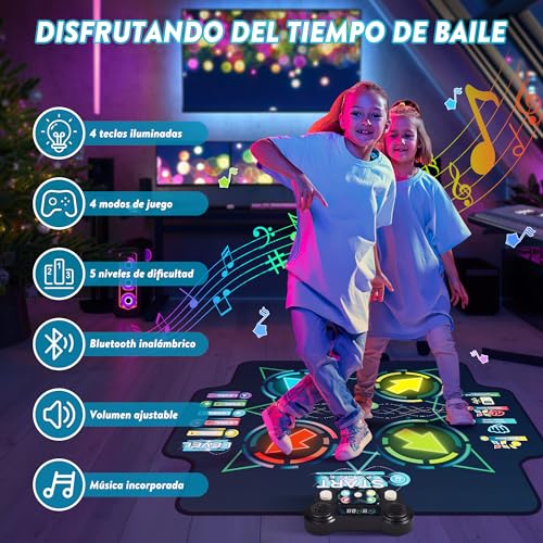 Alfombra de Baile para niñas niños, Juguetes con Volumen Ajustable, Apoyo Bluetooth, Música incorporada Luminoso Alfombra Musical Juego, Navidad Cumpleaños Regalos para 6 7 8+