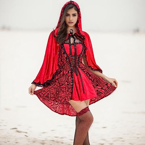 Allbestop Halloween canción Roja disfraz Cosplay disfraz reina Vestidos Goticos Lolita Para Mujer (Red, XL)