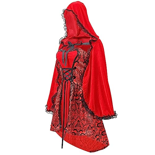 Allbestop Halloween canción Roja disfraz Cosplay disfraz reina Vestidos Goticos Lolita Para Mujer (Red, XL)