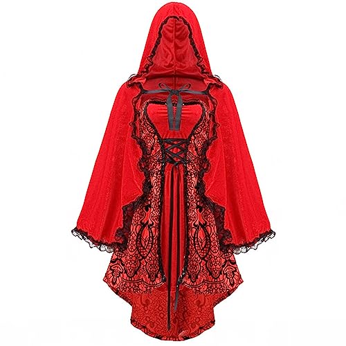 Allbestop Halloween canción Roja disfraz Cosplay disfraz reina Vestidos Goticos Lolita Para Mujer (Red, XL)