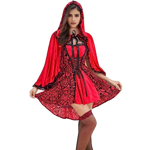 Allbestop Halloween canción Roja disfraz Cosplay disfraz reina Vestidos Goticos Lolita Para Mujer (Red, XL)