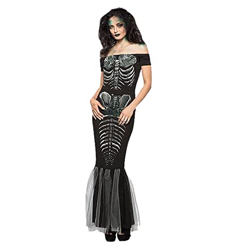 Allbestop Mono esqueleto Cosplay disfraces Halloween mujeres vestido impreso disfraces de Halloween para mujeres Figura De Acción De Engendro Medieval (Black, L)