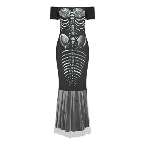 Allbestop Mono esqueleto Cosplay disfraces Halloween mujeres vestido impreso disfraces de Halloween para mujeres Figura De Acción De Engendro Medieval (Black, L)