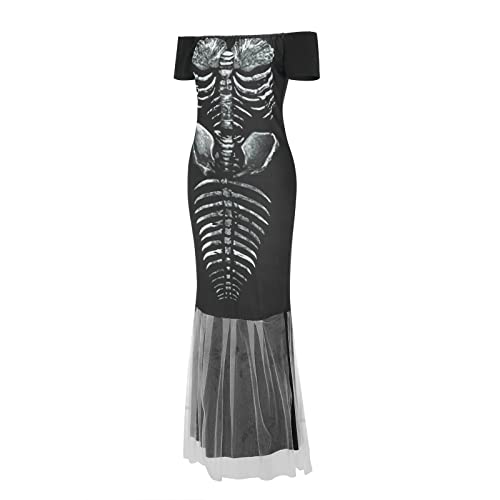 Allbestop Mono esqueleto Cosplay disfraces Halloween mujeres vestido impreso disfraces de Halloween para mujeres Figura De Acción De Engendro Medieval (Black, L)