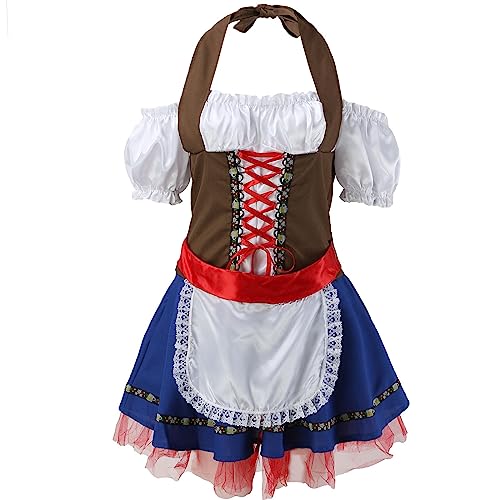 Allbestop Vestido Oktoberfest con Correa Halter para Mujer Engendro Medieval (Blue, L)