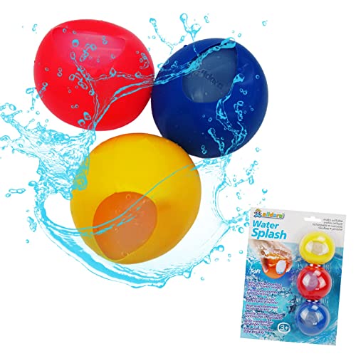 alldoro 63027 – Water Splash – Juego de 3 bombas de agua, reutilizables y con cierre automático, globos de agua para jardín, playa y fiesta, para niños a partir de 3 años y adultos, amarillo/rojo/azul