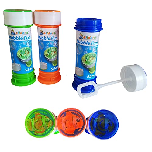 alldoro 63073 Bubble Fun - Juego de 24 pompas de jabón (55 ml, con Palo de león y Juego de Laberinto en la Tapa, para Bodas, JGA, niños a Partir de 36 Meses y Adultos), Multicolor