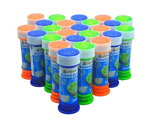 alldoro 63073 Bubble Fun - Juego de 24 pompas de jabón (55 ml, con Palo de león y Juego de Laberinto en la Tapa, para Bodas, JGA, niños a Partir de 36 Meses y Adultos), Multicolor